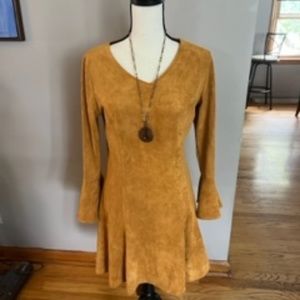 Faux suede A-line dress with princess seams, rich fall color, small